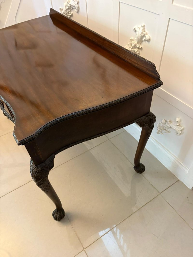 Antique Victorian Quality Carved Mahogany Desk/Console Table - Image 6